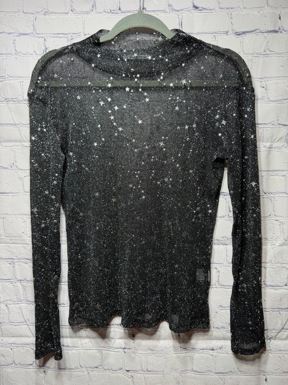 Mangopop Whimsigoth Celestial Sheer Long Sleeve Top Black M Star Print Ethereal
